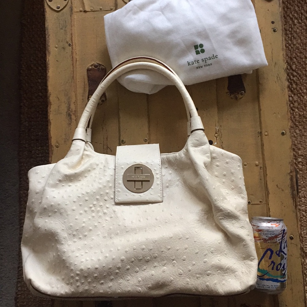 ♠️ NWOT KATE SPADE OSTRICH LEATHER IVORY SHOULDER BAG PURSE SHOPPER